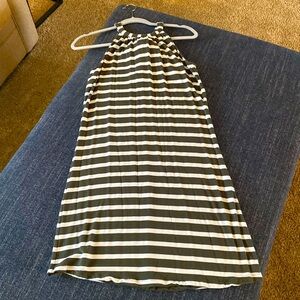 Dark green and cream striped halter dress